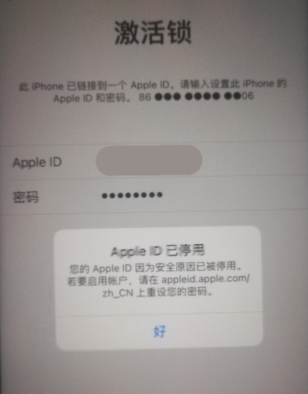 察雅苹果手机维修分享iPhone 12 出现提示“Apple ID 已停用”怎么办 